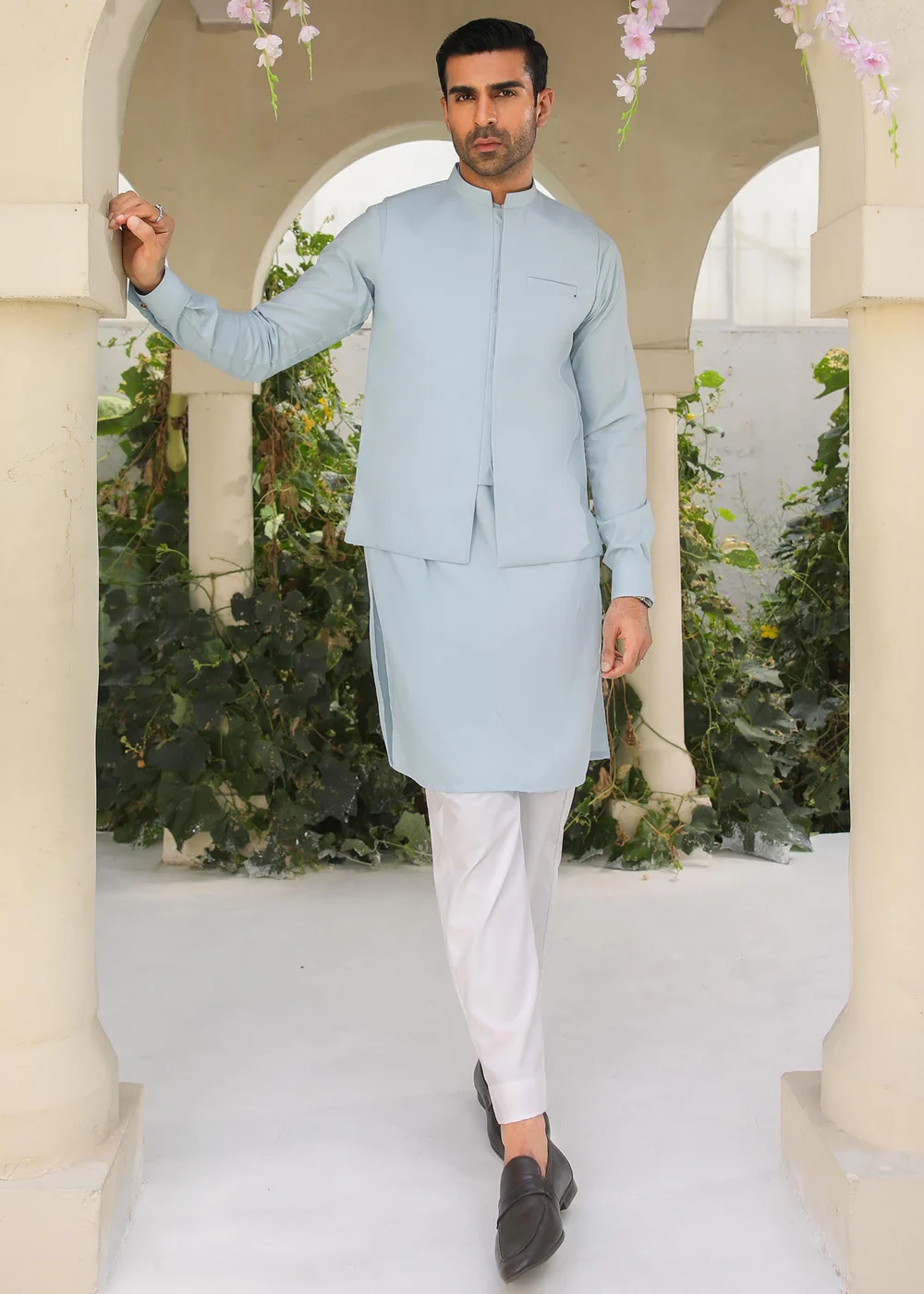 Sky Blue Kurta Trouser with Waistcoat