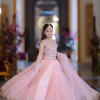 Multi-layers Tea rose pink lehenga