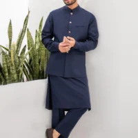 Boski Navy Blue Kurta Trouser with Suiting Waistcoat